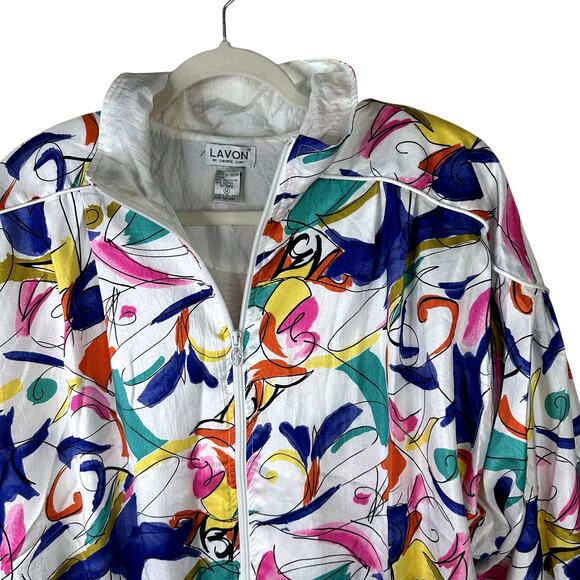 Vintage LAVON By Cheerful Corp VTG Watercolor Windbreaker Zip Jacket Medium - Picture 3 of 7